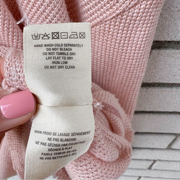 Anthropologie Deletta Millipa Peach Oversized Boho Cold-Shoulder Knit Sweater - Picture 8 of 13